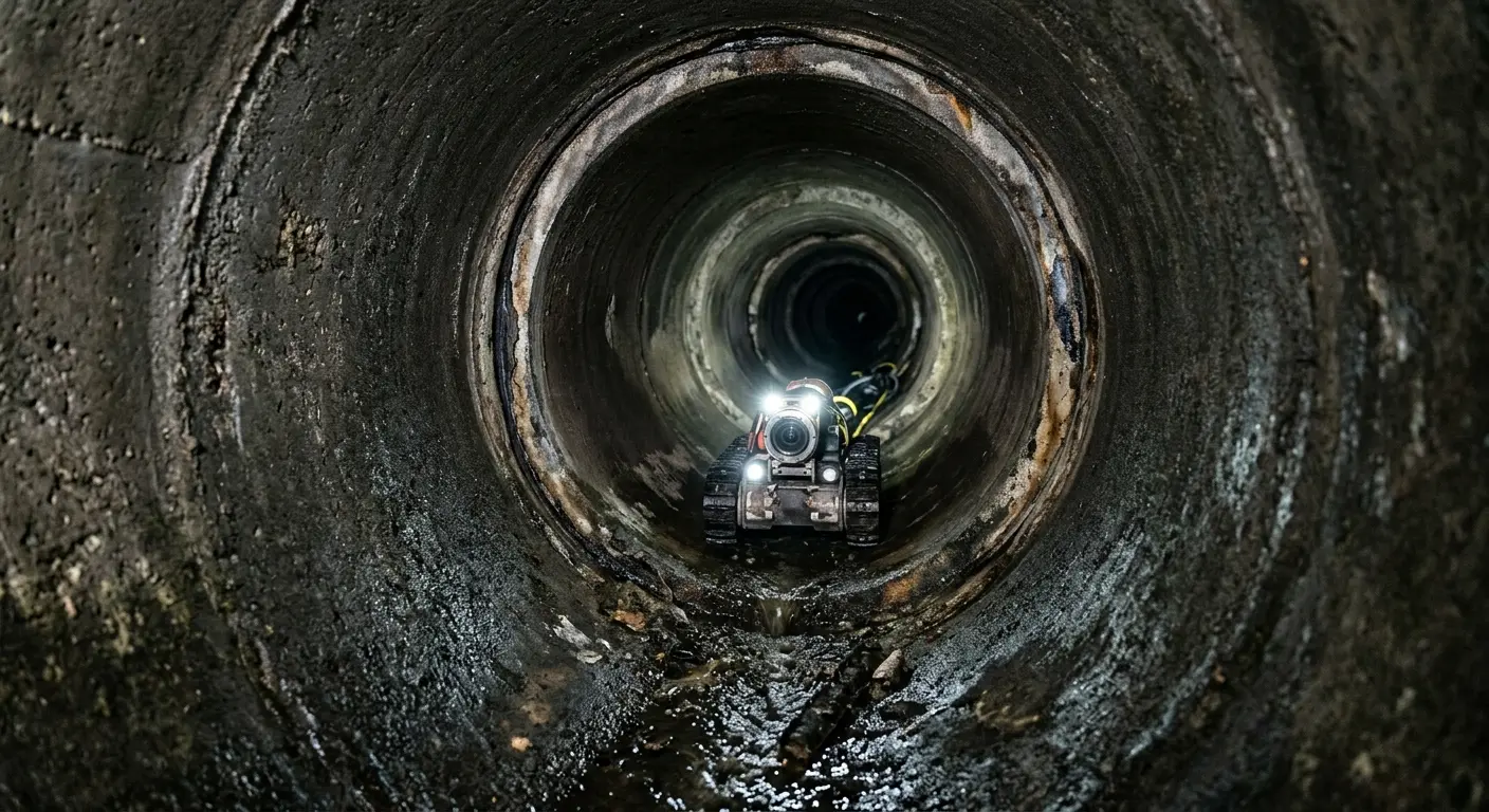 Robotic sewer camera inspecting pipe interior for Sewer Line Repair in Stickney